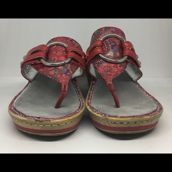 ALEGRIA RED THONG Women's Wedge SANDALS Sz 39 US 9 - Picture 5 of 8